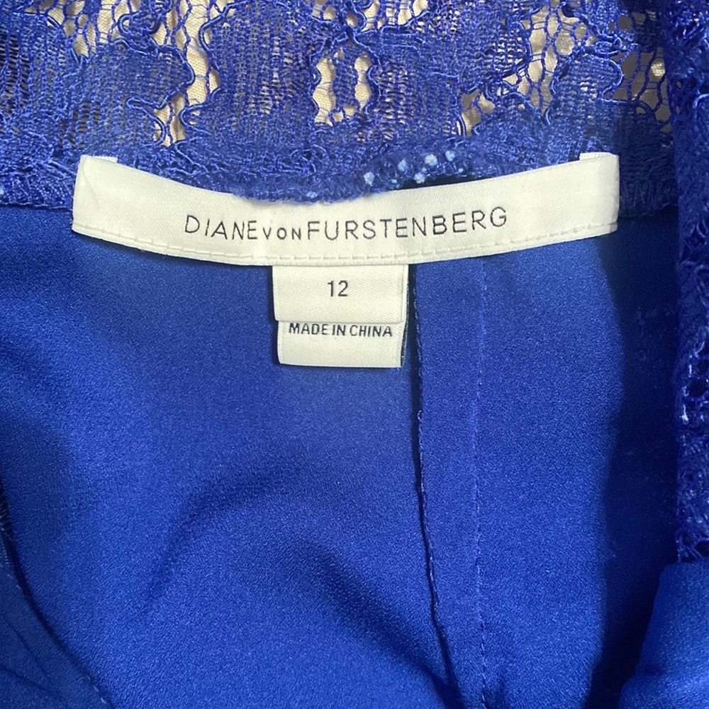 Diane von Furstenberg Blue Barbara Scalloped Floral Lace Sheath Cktl Dress 12